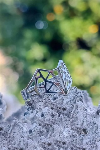 Minimalist Tilki Gümüş Origami Yüzük
