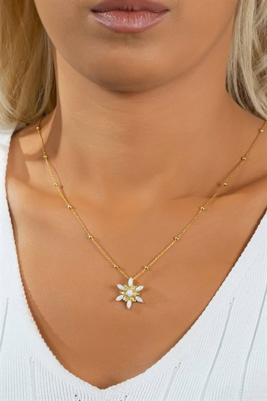 Rüzgar Çiçeği Model Toplu Opal Gümüş Kolye Gold
