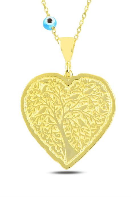 Kalp Model Hayat Ağacı Altın Rengi Gümüş Kolye
