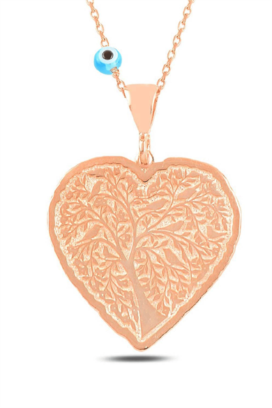 Kalp Model Hayat Ağacı Rose Kaplama Gümüş Kolye