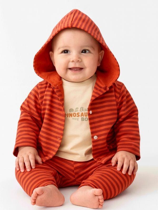 3’lü Organik Çizgili Kapüşonlu Bebek Eşofman Takımı