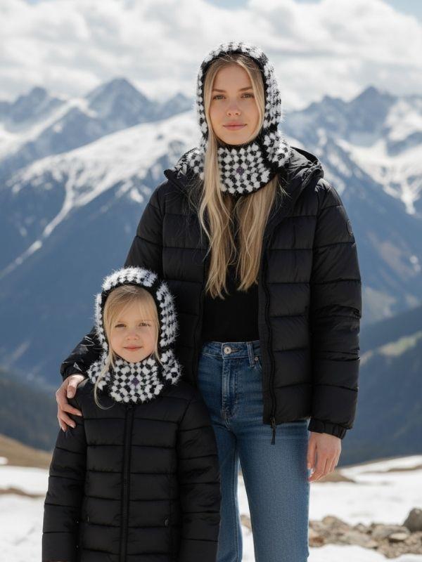 Anne-Çocuk Handmade El Örgüsü Balaklava İkili Takım