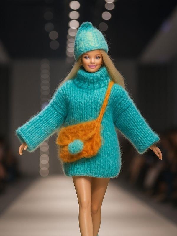 Barbie Bebek İçin El Örgüsü Kazak Çanta Şapka Üçlü Kombin (Barbie Bebek Dahil Değildir)