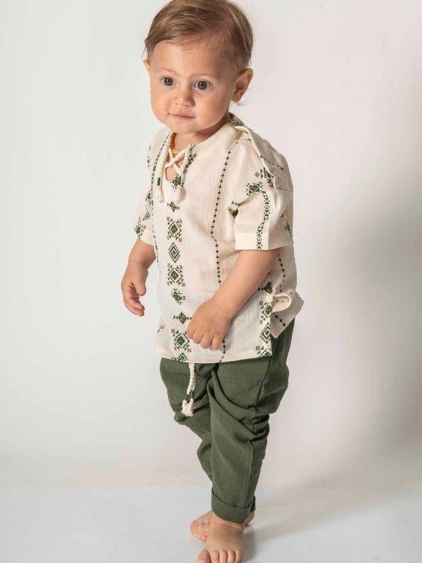 Bebek Etnik Desenli Organik Pamuklu Pantolonlu Takım
