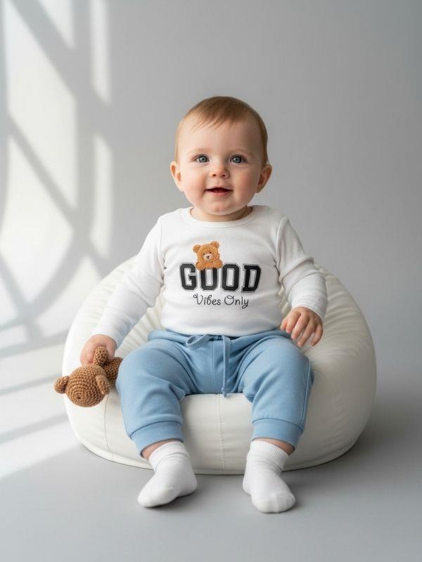 Bebek Good Vibes Only Yazılı Uzun Kollu Çıtçıtlı Body