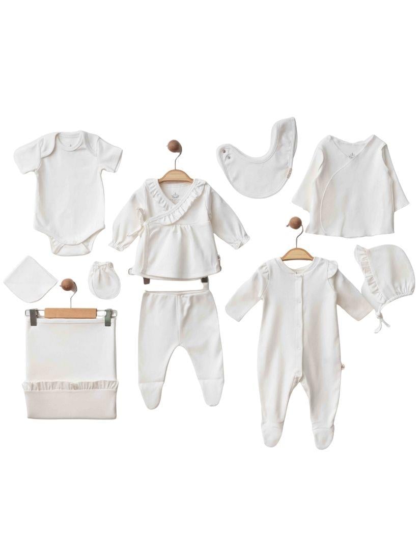 Bebek Organik Pamuk Fırfır Detaylı 10 Parça Hastane Çıkışı