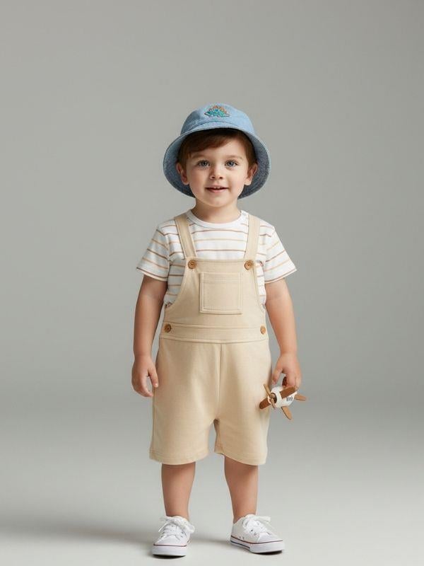 Bebek Organik Pamuklu Çizgili T-shirt ve Şort Tulum Set