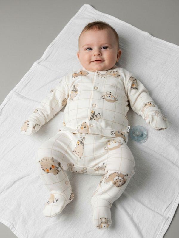 Bebek Pamuklu Eldivenli Üst ve Patikli Altlı Pijama Takımı