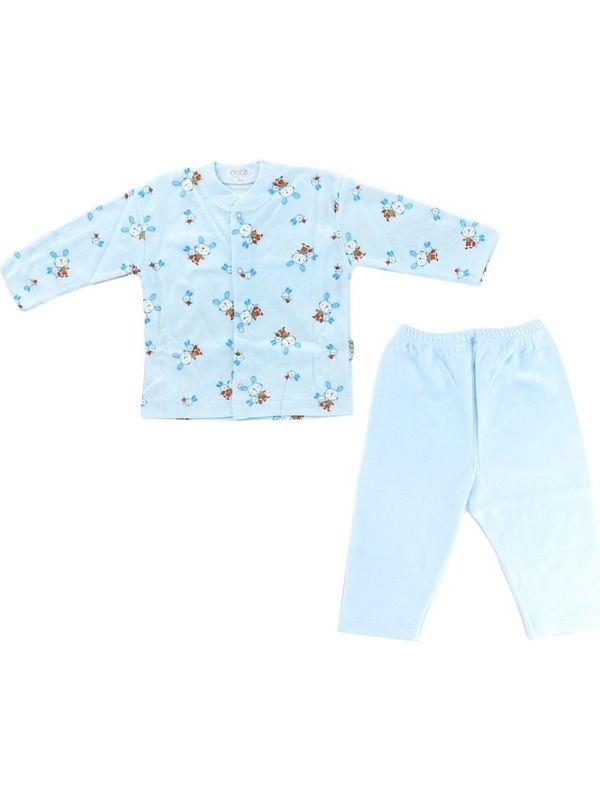 Bebek Pamuklu Önden Çıtçıtlı Tavşanlı Pijama Takım