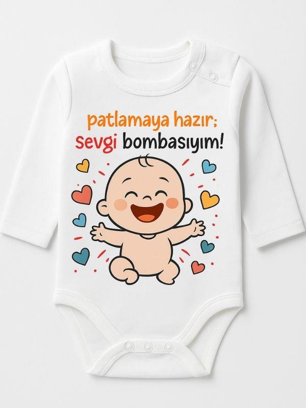 Bebek Patlamaya Hazır Sevgi Bombasıyım Yazılı Uzun Kol Body