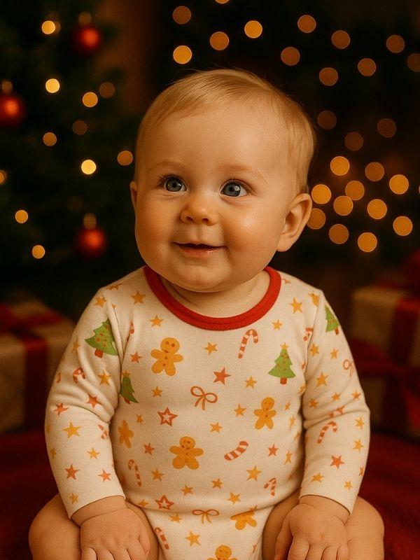 Bebek Yılbaşı Temalı Organik Uzun Kollu Çıtçıtlı Body