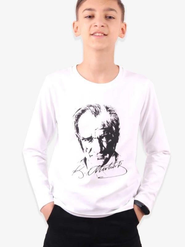 Çocuk Atatürk Baskılı İnce Uzun Kollu Pamuklu Bluz