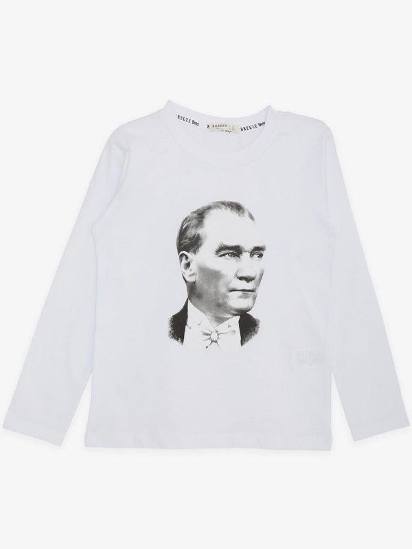 Çocuk Atatürk Baskılı İnce Uzun Kollu Pamuklu Tshirt