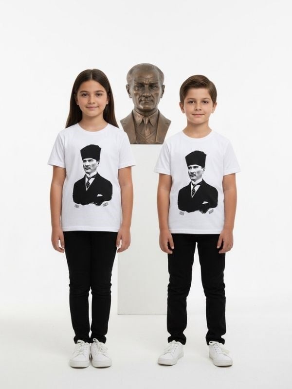 Çocuk Atatürk Baskılı Pamuklu Yarım Kollu T-shirt