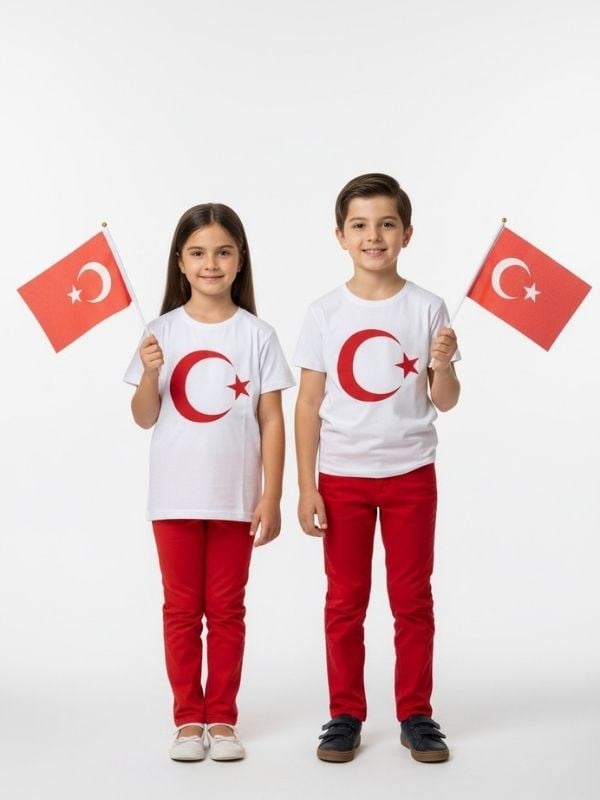 Çocuk Ay Yıldız Baskılı Yarım Kollu T-shirt