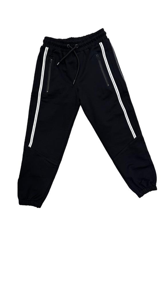 Çocuk Beli Paçası Lastikli Cep Fermuar Detaylı Çizgili Eşofman Alt