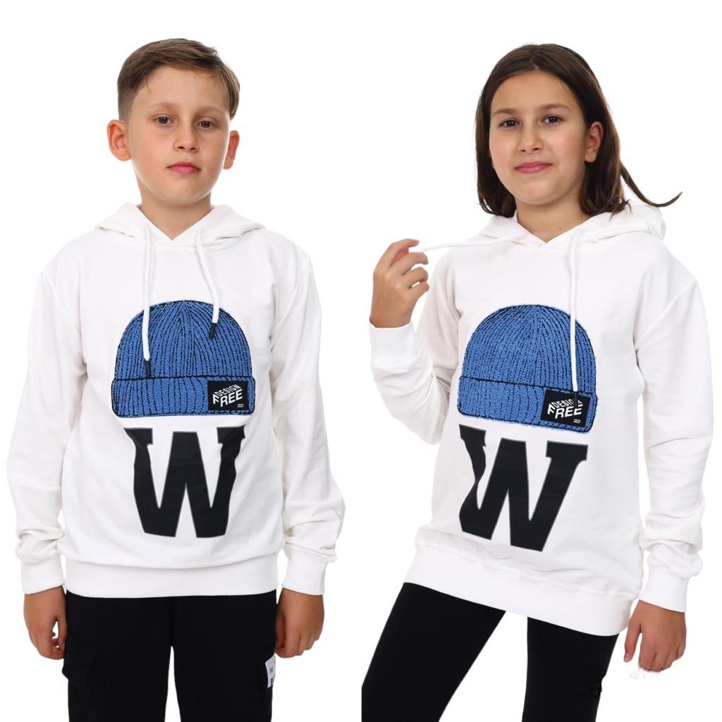 Çocuk Bere Baskılı Ve İşlemeli Kapüşonlu Sweatshirt
