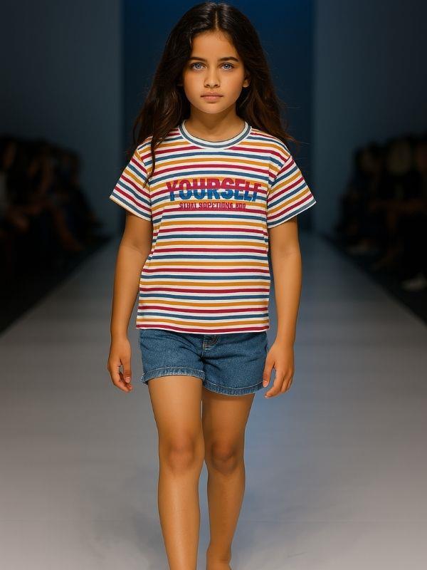 Çocuk Çizgili Pamuklu T-shirt