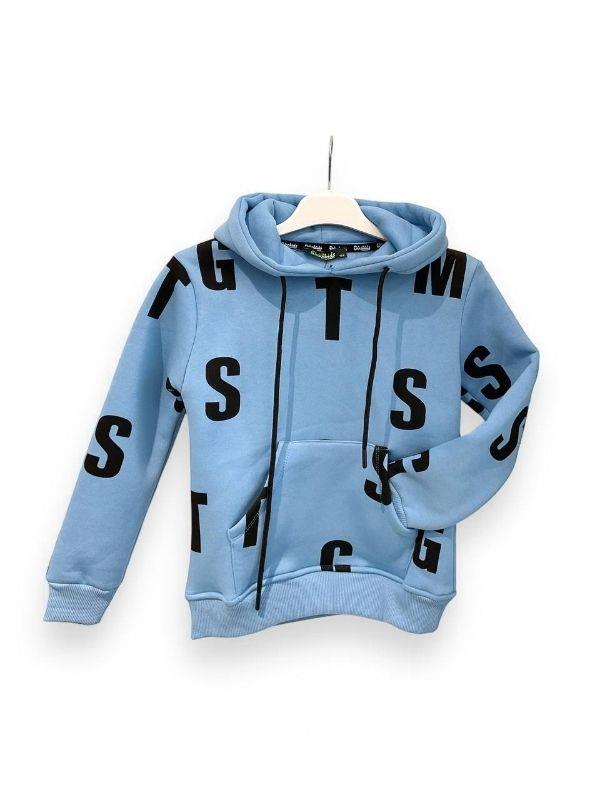 Çocuk Harf Baskılı Şardonlu Kapuşonlu Sweatshirt