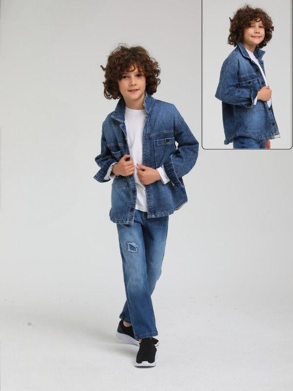 Çocuk Kalın Çıt Çıt Düğmeli Cep Detaylı Kot Ceket