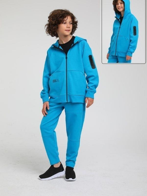 Çocuk Kapüşonlu Fermuarlı Mavi Eşofman Takım