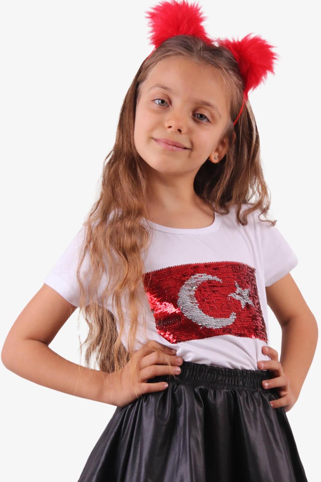 Çocuk Oynar Pulu Türkiye Bayraklı Tshirt