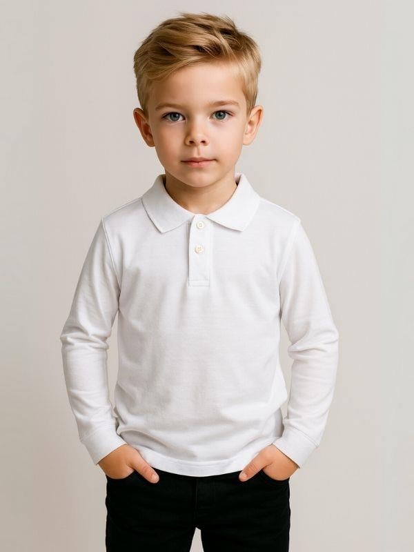 Çocuk Pamuklu Yakalı Dokulu Kumaş Uzun Kollu T-shirt