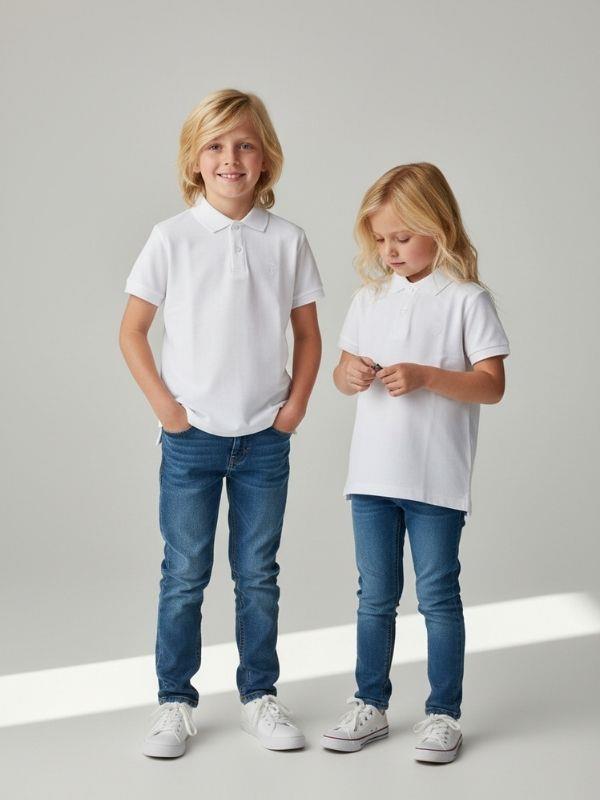 Çocuk Pamuklu Yakalı Kısa Kollu Beyaz T-shirt