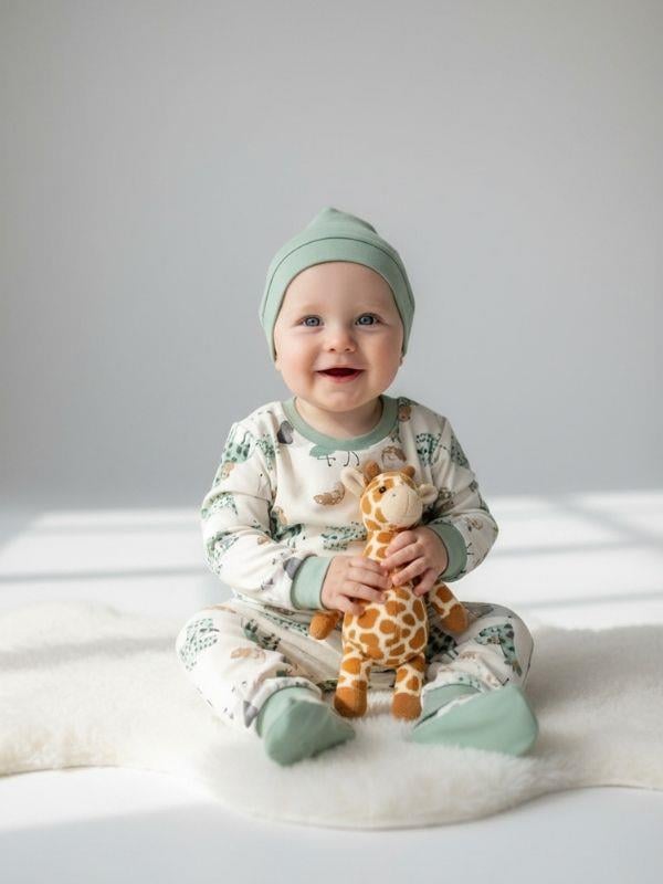 Çocuk Safari Desenli Pamuklu Pijama Takım (6-9 ay 6 yaş Aralığı)