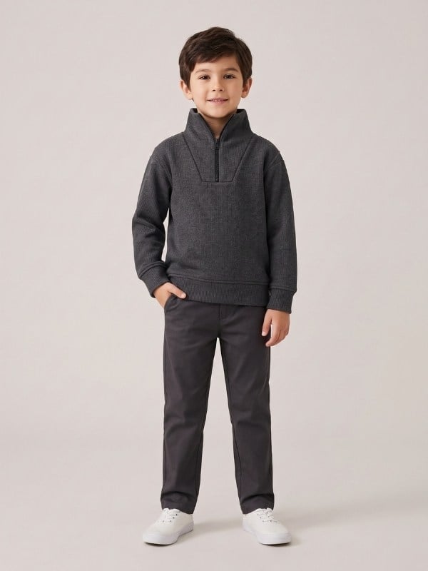 Çocuk Selanik Kumaş Yarım Fermuarlı Sweatshirt