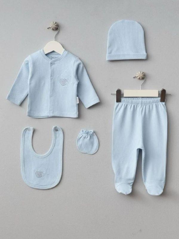 Erkek Bebek 5 Parça Hastane Çıkışı Zıbın Seti