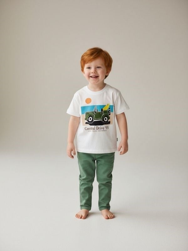 Erkek Bebek Araba Baskılı Tasarım T-shirt