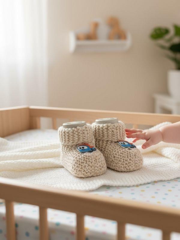 Erkek Bebek Arabalı Örgü Patik