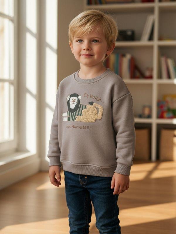 Erkek Bebek Aslan Figürlü Sweatshirt