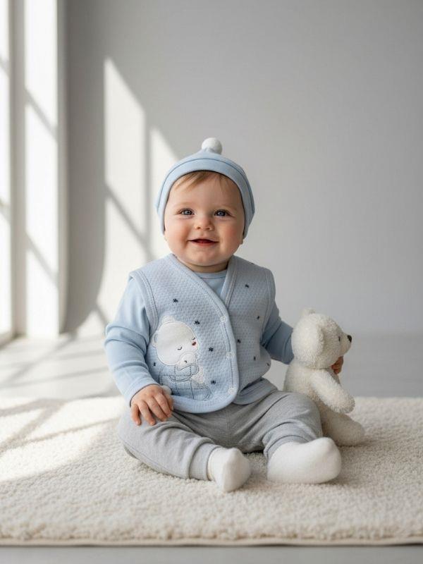 Erkek Bebek Ayıcık Desenli Yelek