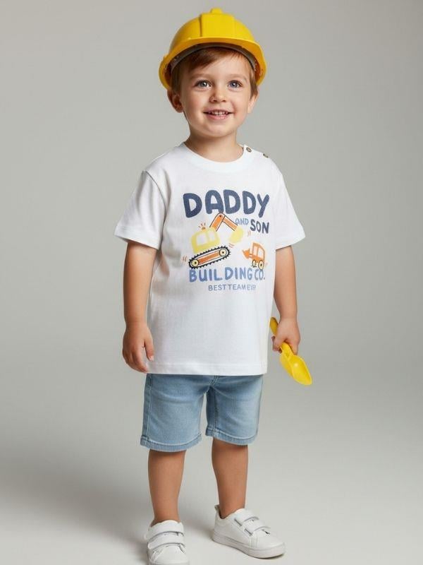 Erkek Bebek Baskılı Omuzdan Düğmeli T-shirt