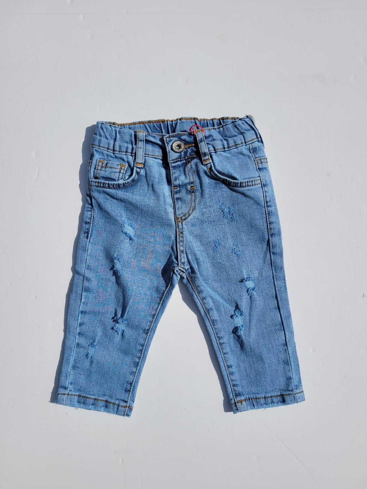 Erkek Bebek Beli Lastikli Yırtık Detaylı Kot Pantolon