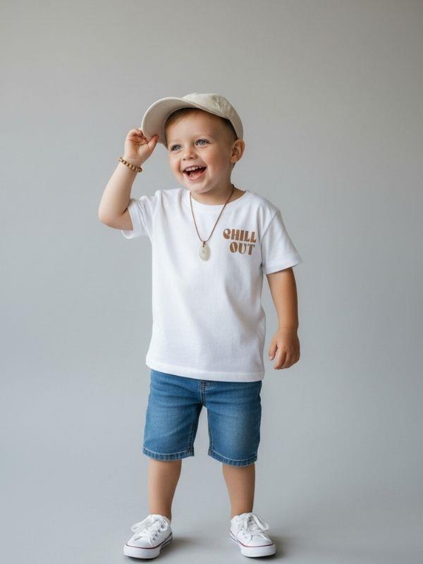 Erkek Bebek Chill Out Yazılı Pamuklu T-shirt