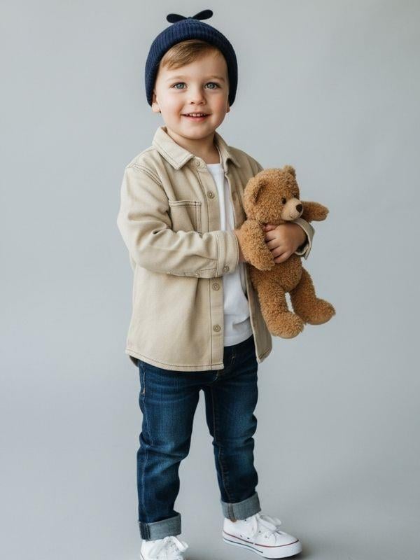 Erkek Bebek Çift Cepli Uzun Kollu Gömlek