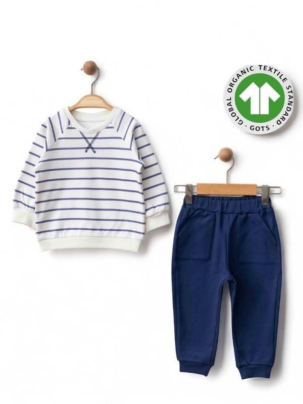 Erkek Bebek Çizgili Organik Eşofman Takım