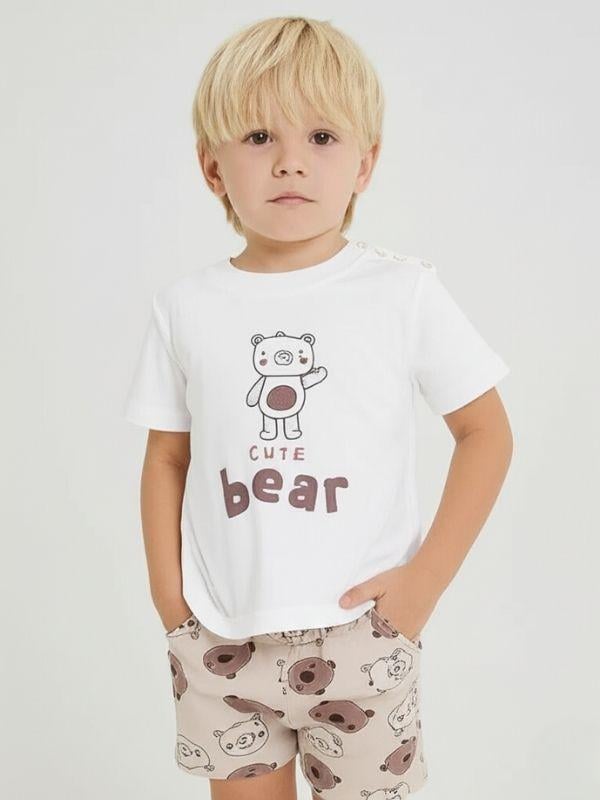 Erkek Bebek Cute Bear Baskılı Şortlu Takım