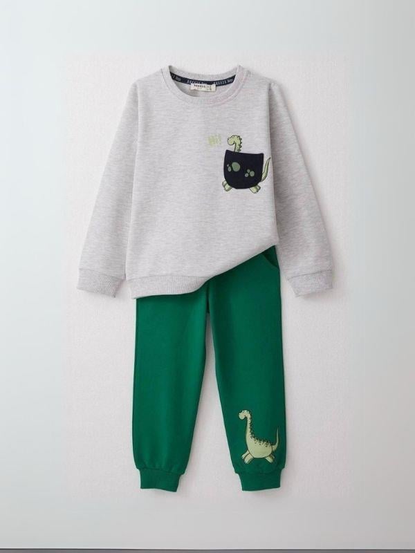Erkek Bebek Dinazor Baskılı Pamuklu Eşofman Takım