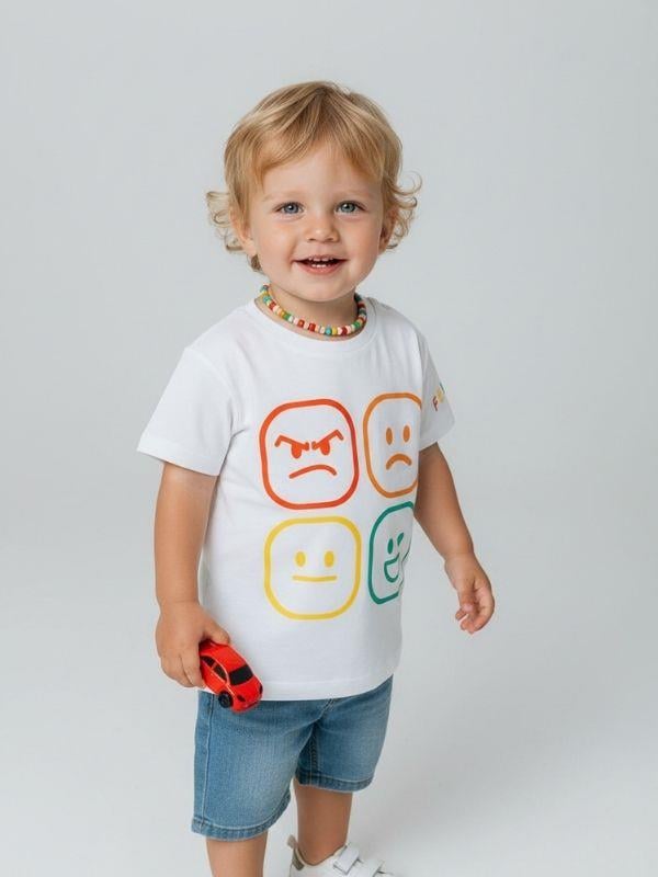 Erkek Bebek Emoji Baskılı Pamuklu T-shirt