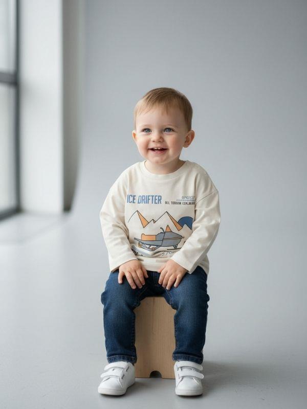 Erkek Bebek Ice Drifter Yazılı İnce Uzun Kollu Tshirt