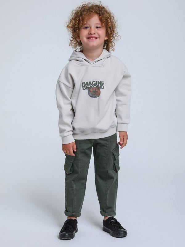 Erkek Bebek Kapüşonlu Ayıcık Baskılı Sweatshirt
