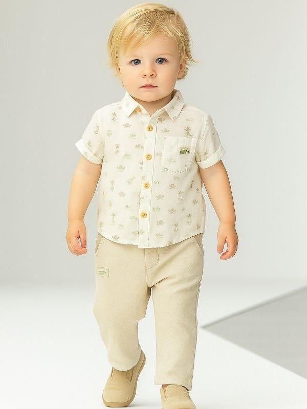 Erkek Bebek Keten Desenli Pantolonlu Takım