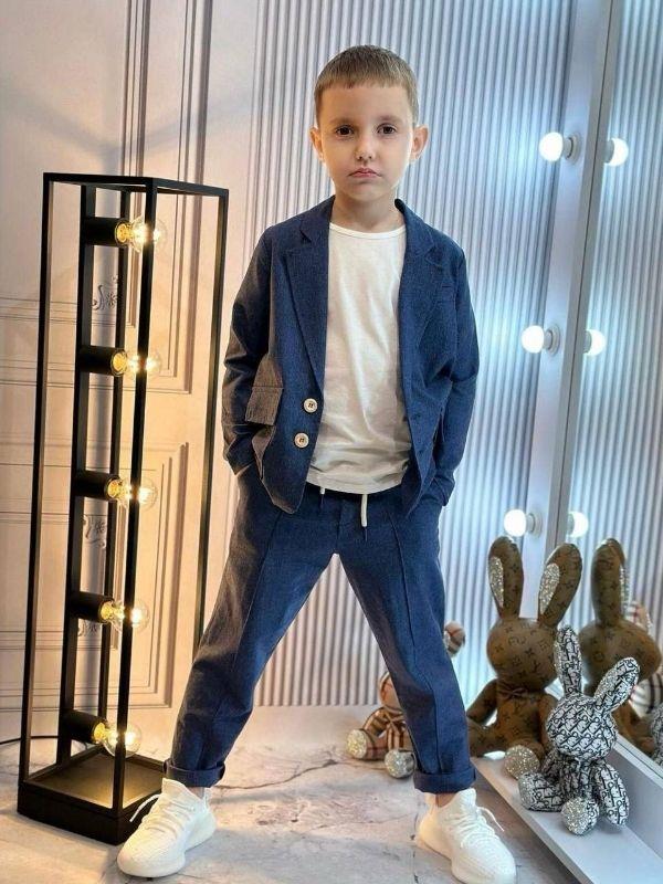 Erkek Bebek Keten Üçlü  Basic Takım Elbise