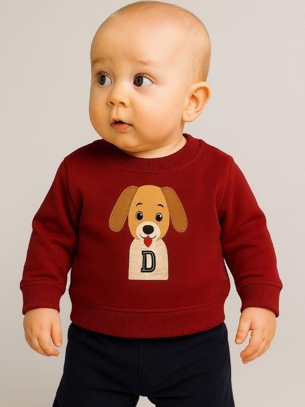 Erkek Bebek Köpek Desenli Sweatshirt