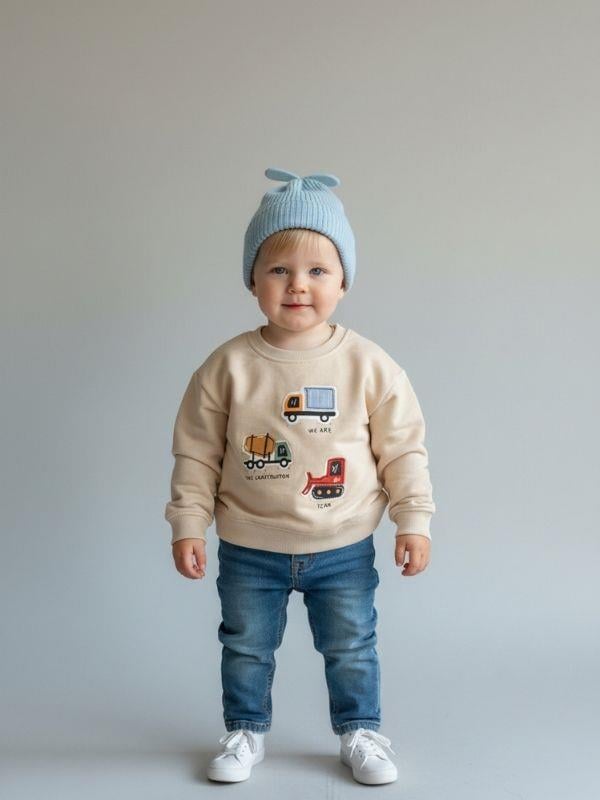 Erkek Bebek Pamuklu Araba Baskılı Sweatshirt