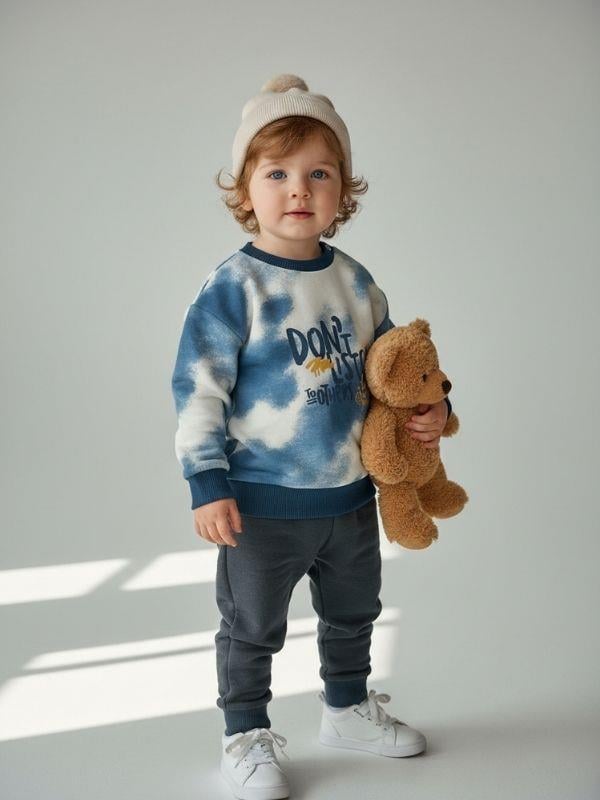 Erkek Bebek Pamuklu Batik Desenli Don't Listen Yazılı Sweatshirt